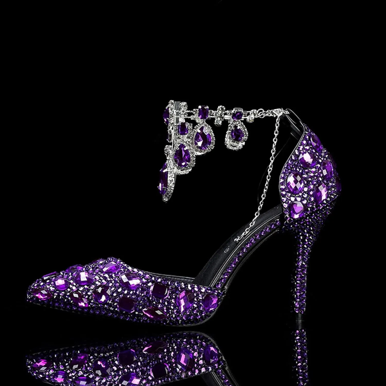 Women's Oversized Tassel Rhinestone High Heels Slim Heel Pointed Sandals Bride's Luxurious Rhinestone Wedding Shoes