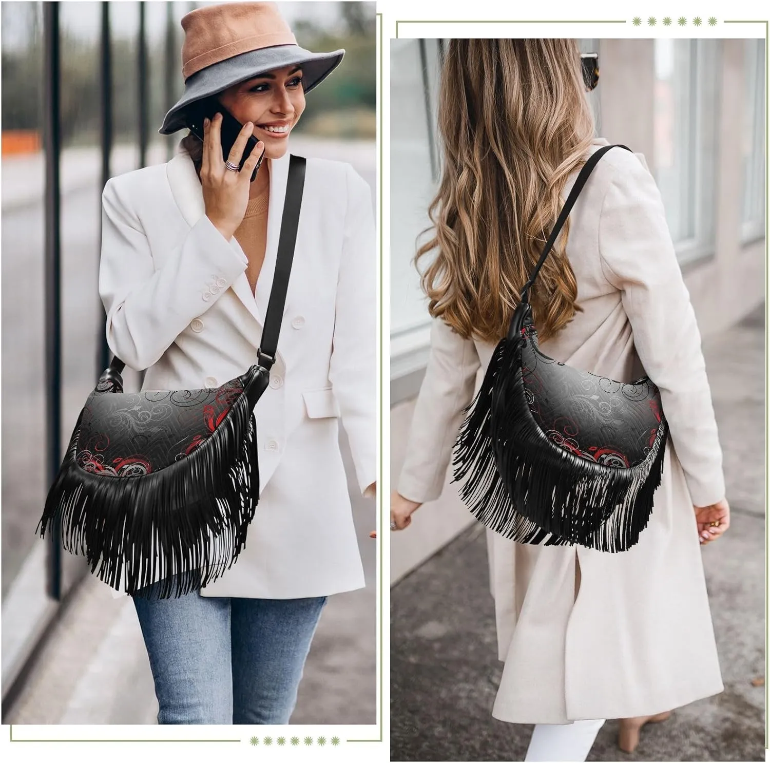 Women's PU Leather Chain Cross Body Bag, Shoulder Handbag Purse with Tassel for Ladies