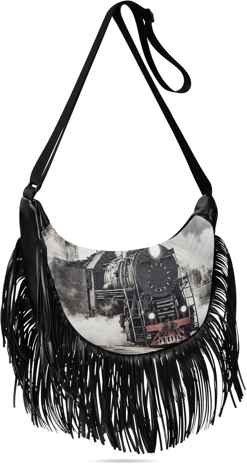 Women's PU Leather Chain Cross Body Bag, Shoulder Handbag Purse with Tassel for Ladies