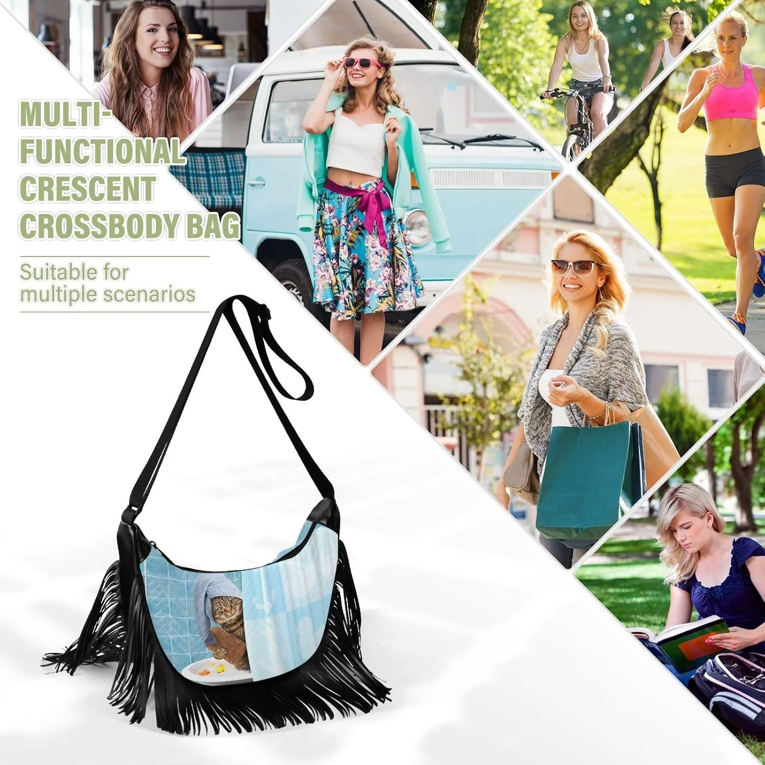 Women's PU Leather Chain Cross Body Bag, Shoulder Handbag Purse with Tassel for Ladies
