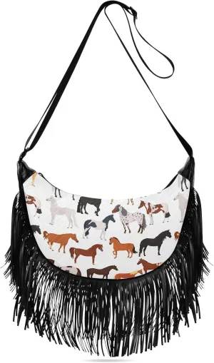 Women's PU Leather Chain Cross Body Bag, Shoulder Handbag Purse with Tassel for Ladies
