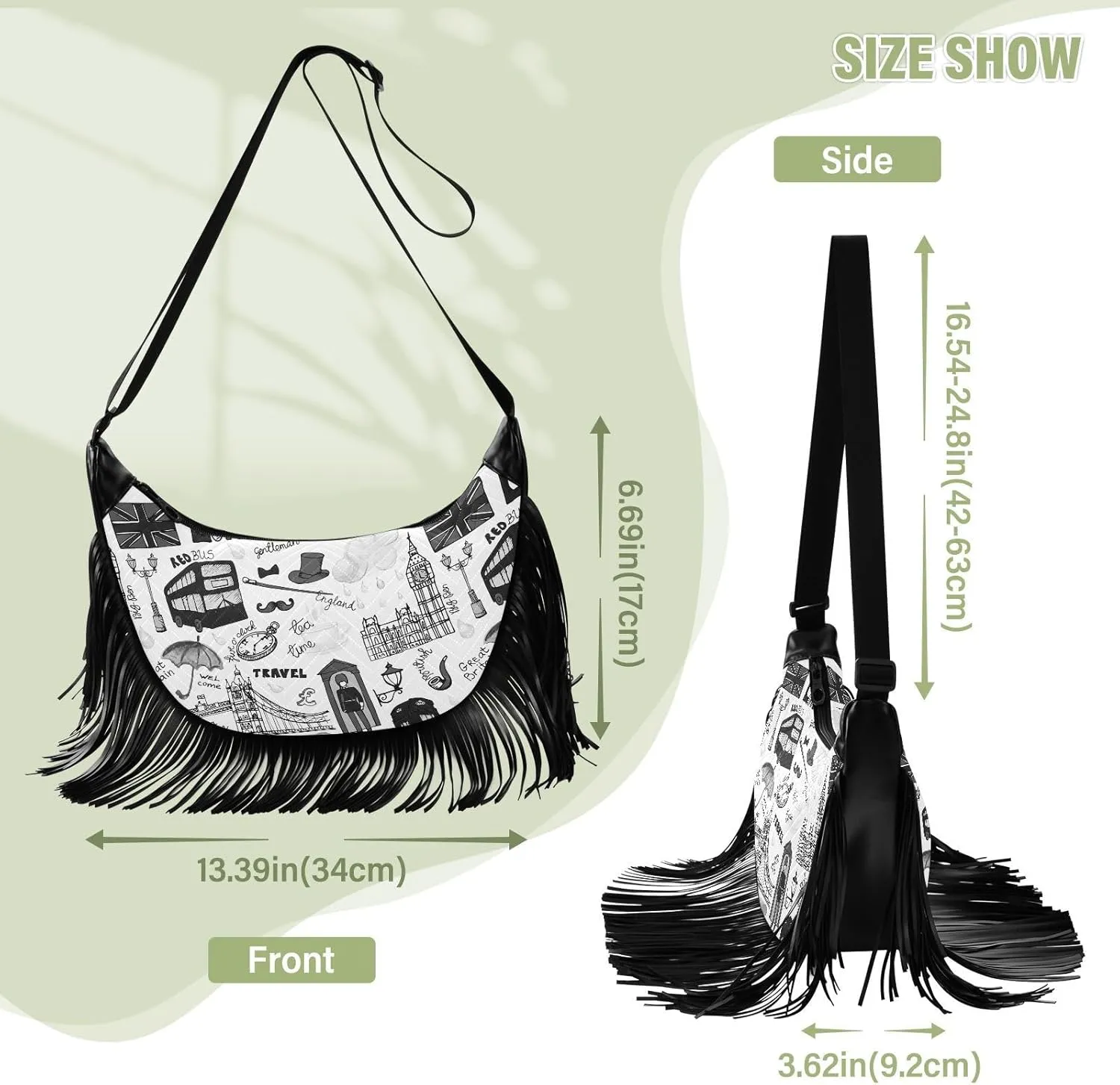 Women's PU Leather Chain Cross Body Bag, Shoulder Handbag Purse with Tassel for Ladies
