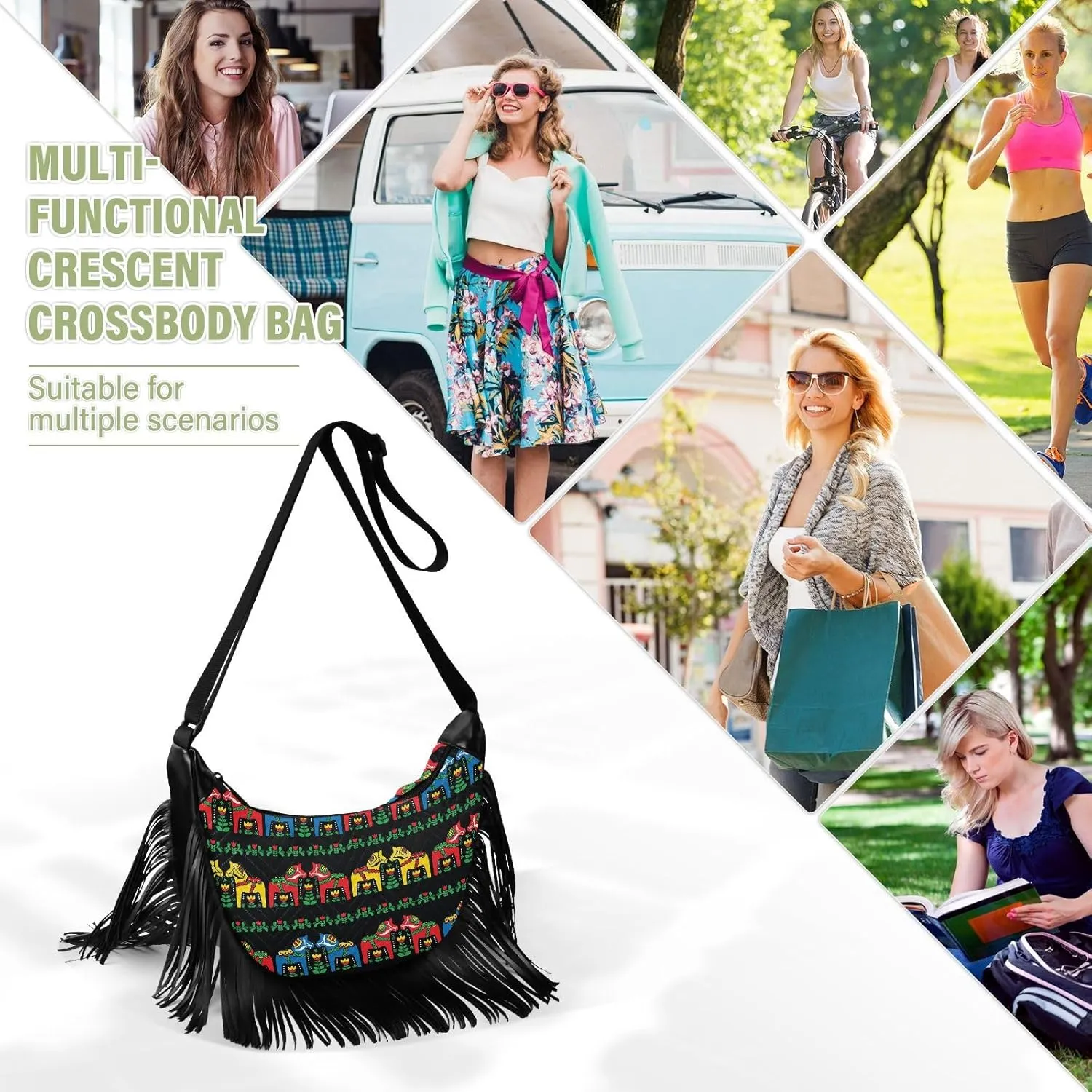 Women's PU Leather Chain Cross Body Bag, Shoulder Handbag Purse with Tassel for Ladies