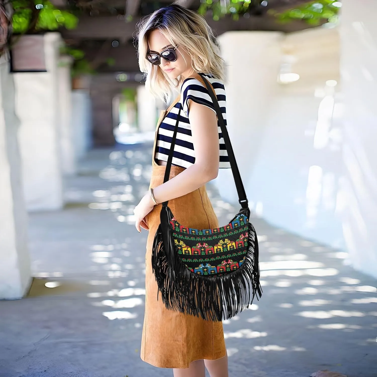Women's PU Leather Chain Cross Body Bag, Shoulder Handbag Purse with Tassel for Ladies