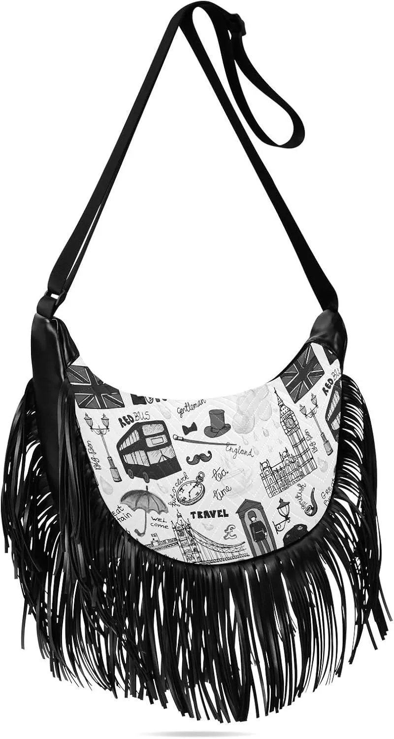 Women's PU Leather Chain Cross Body Bag, Shoulder Handbag Purse with Tassel for Ladies