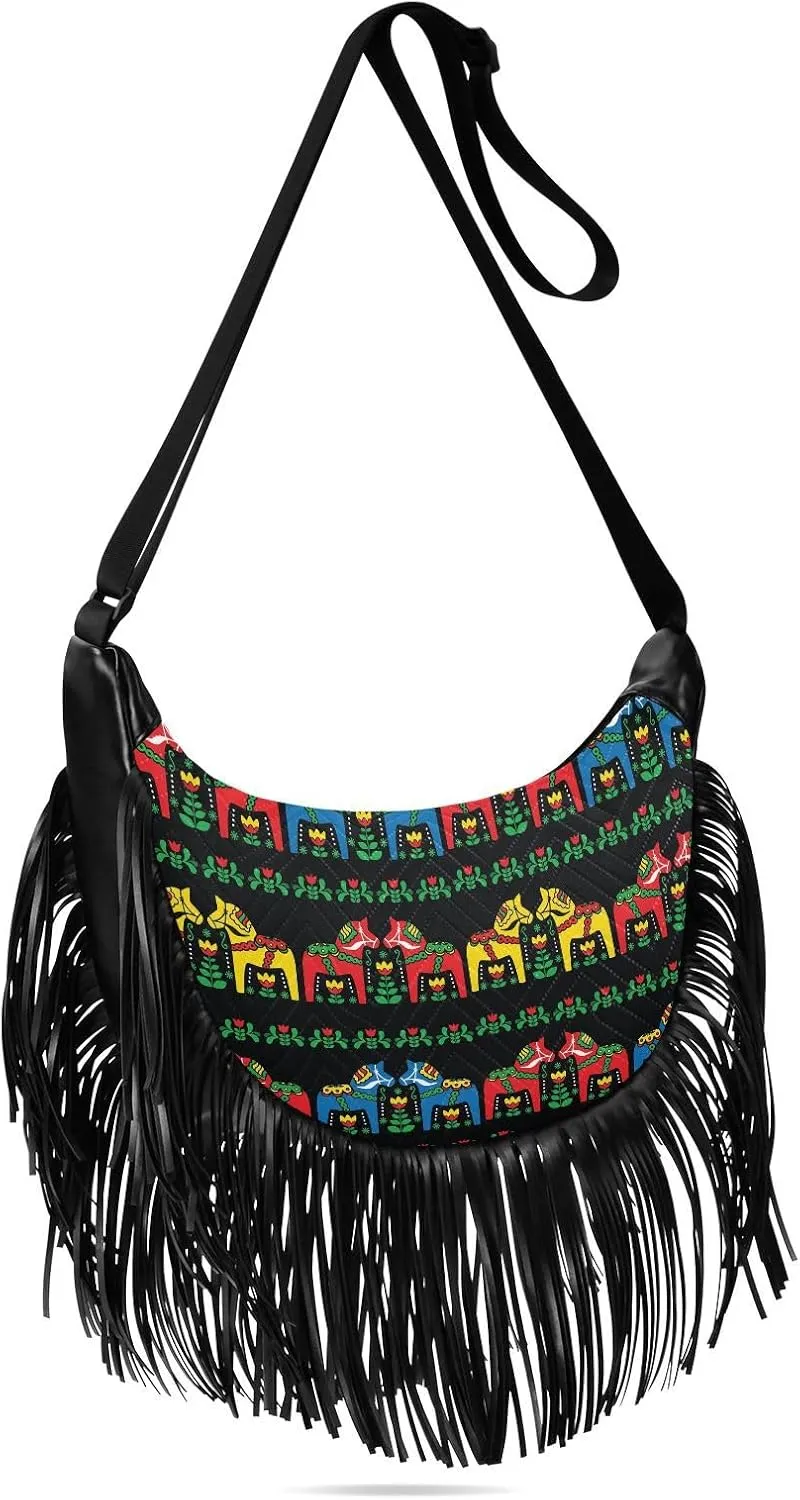 Women's PU Leather Chain Cross Body Bag, Shoulder Handbag Purse with Tassel for Ladies