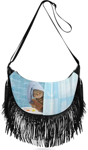Women's PU Leather Chain Cross Body Bag, Shoulder Handbag Purse with Tassel for Ladies