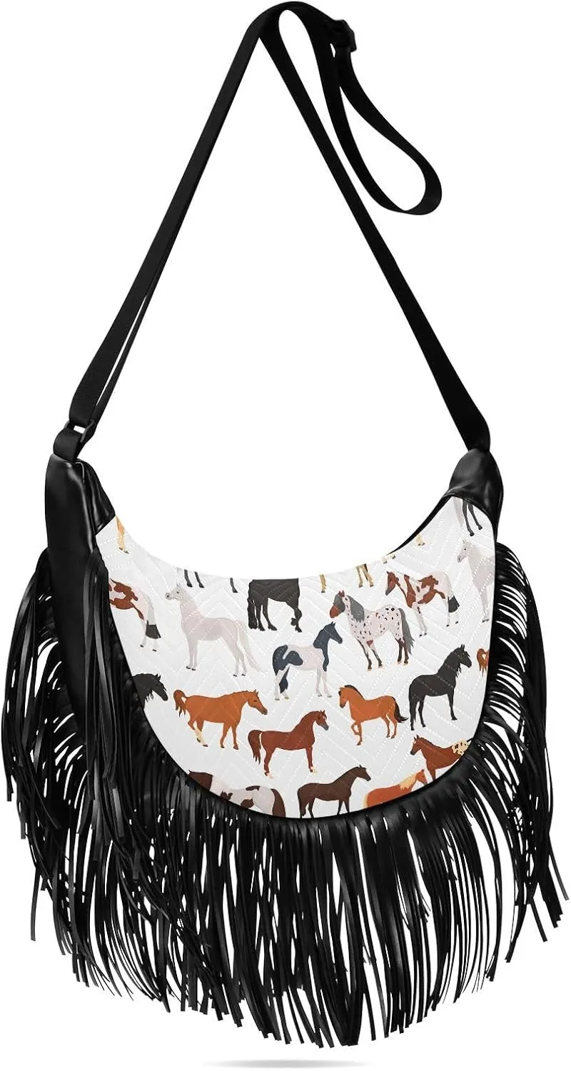 Women's PU Leather Chain Cross Body Bag, Shoulder Handbag Purse with Tassel for Ladies