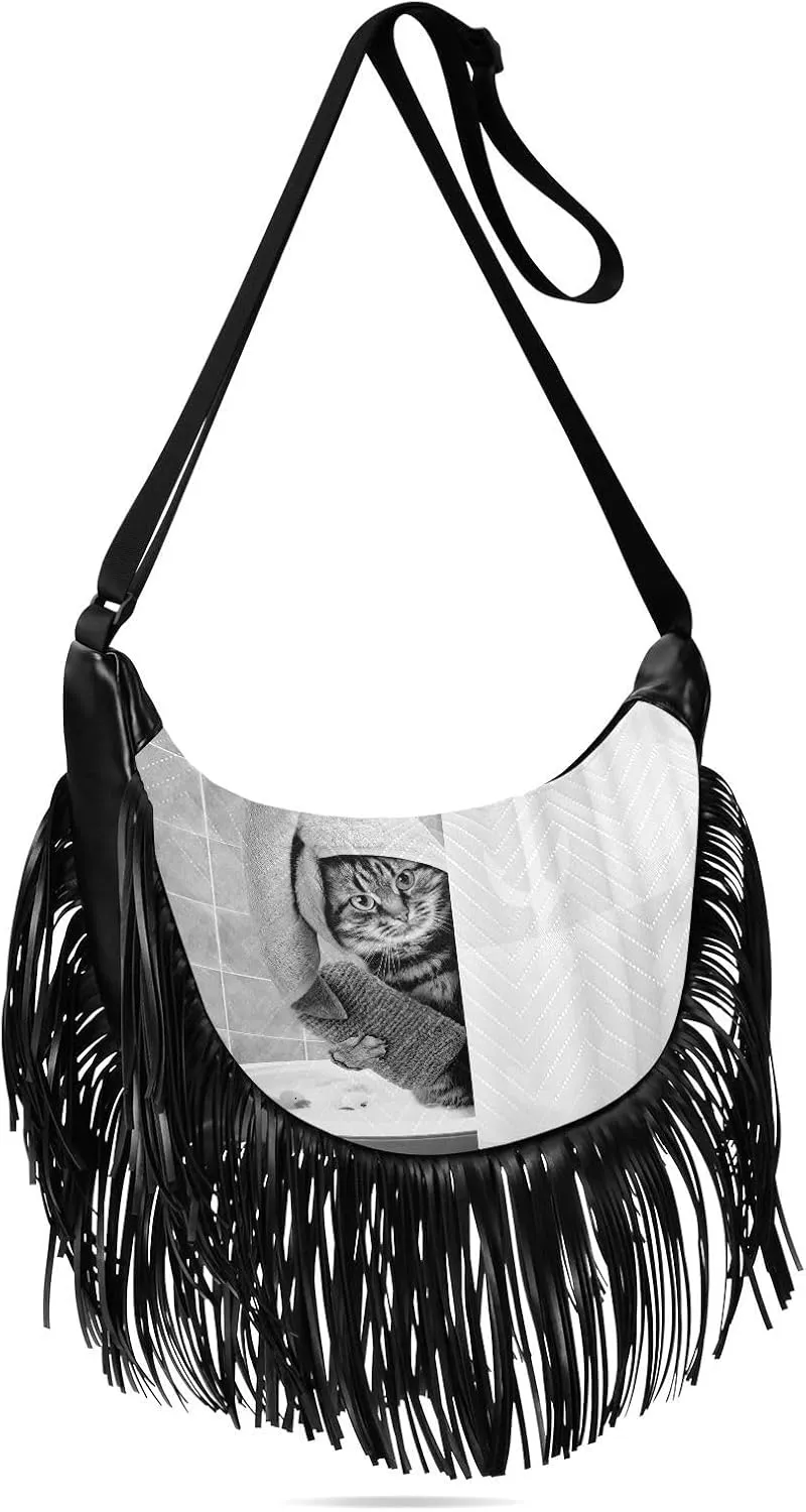 Women's PU Leather Chain Cross Body Bag, Shoulder Handbag Purse with Tassel for Ladies