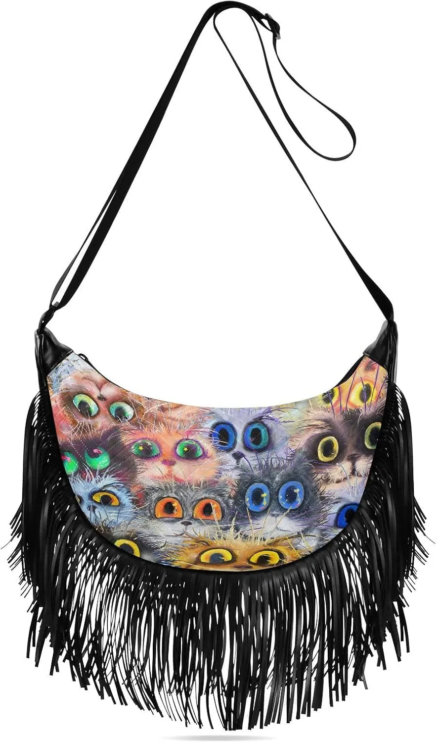Women's PU Leather Chain Cross Body Bag, Shoulder Handbag Purse with Tassel for Ladies
