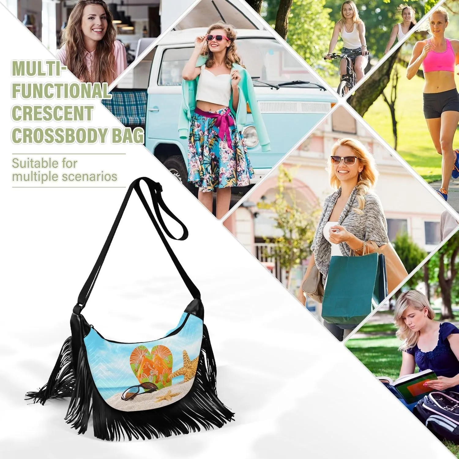 Women's PU Leather Chain Cross Body Bag, Shoulder Handbag Purse with Tassel for Ladies