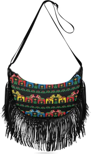 Women's PU Leather Chain Cross Body Bag, Shoulder Handbag Purse with Tassel for Ladies