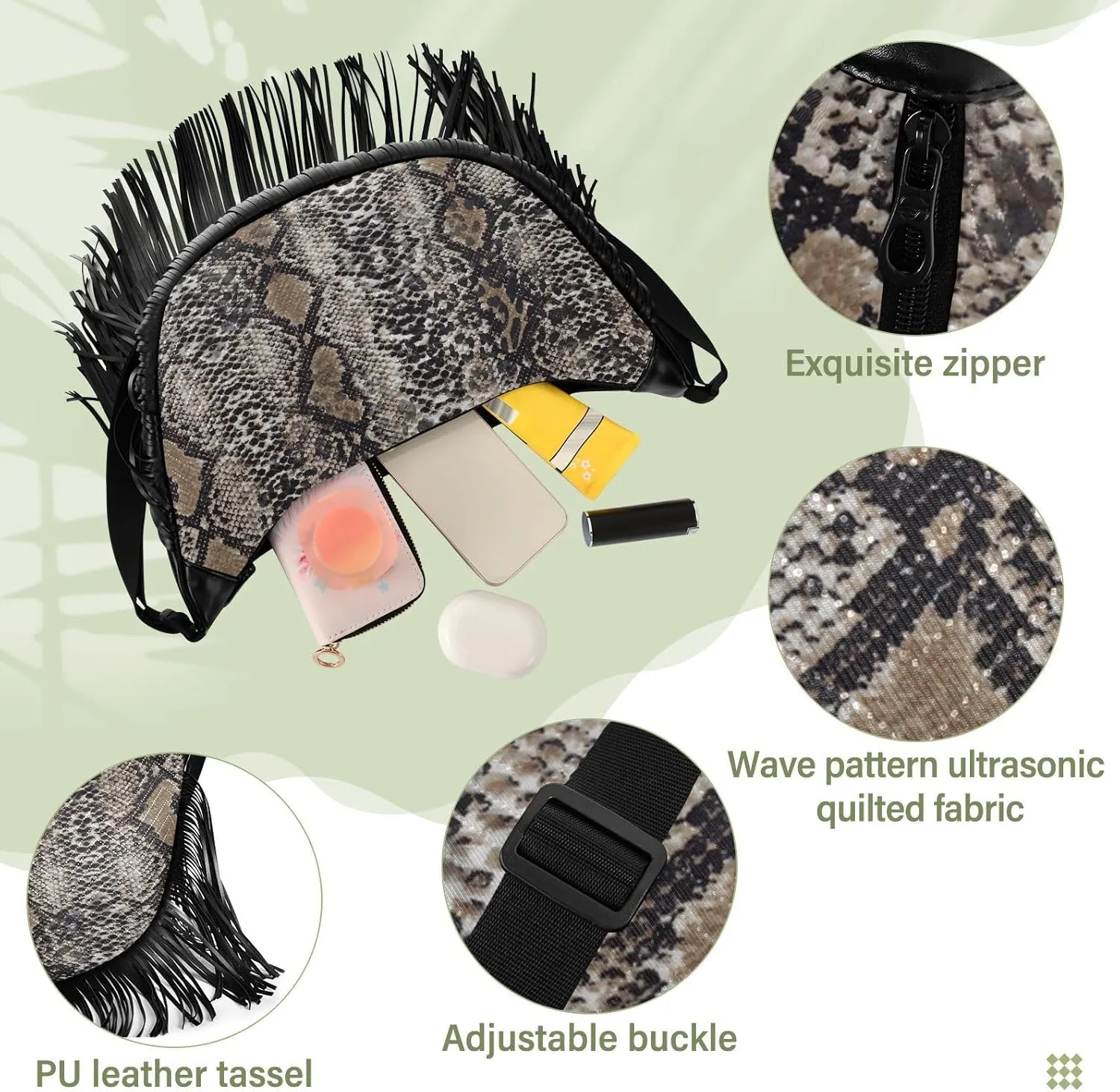 Women's PU Leather Chain Cross Body Bag, Shoulder Handbag Purse with Tassel for Ladies