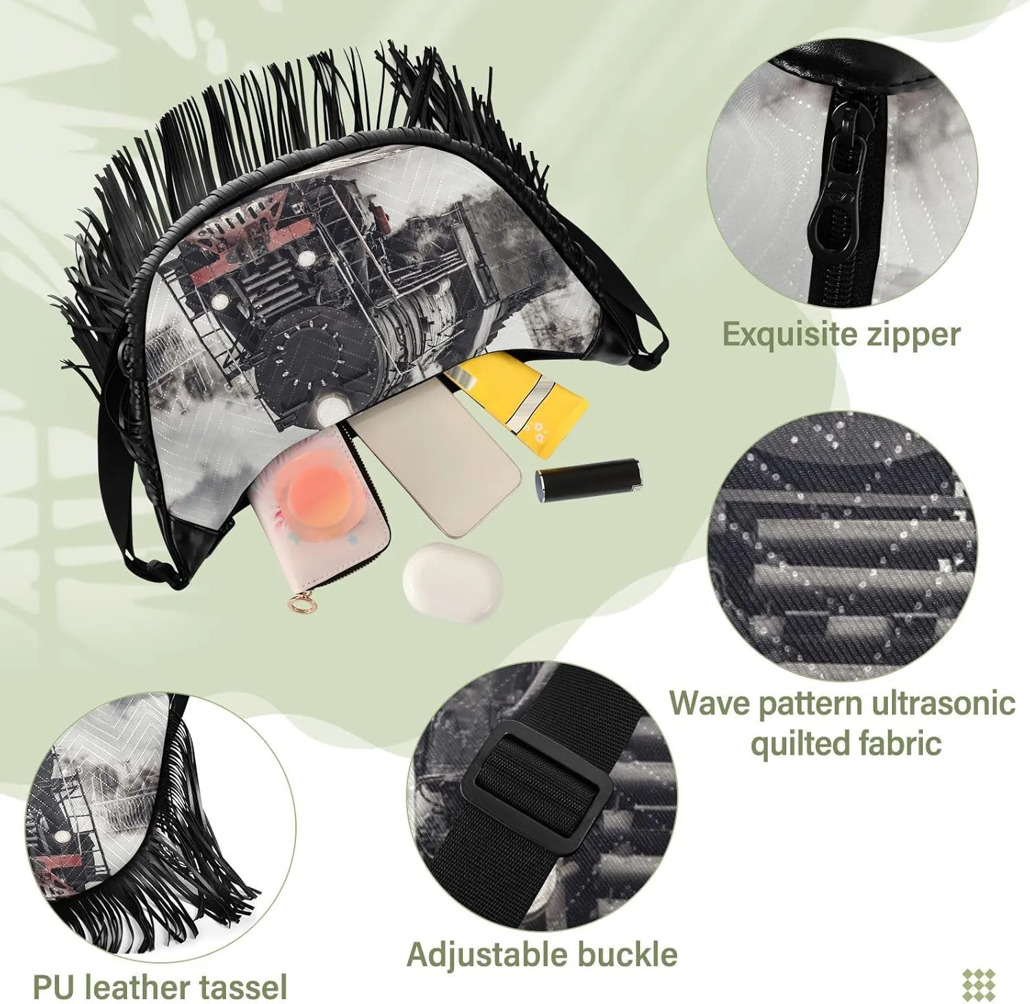 Women's PU Leather Chain Cross Body Bag, Shoulder Handbag Purse with Tassel for Ladies