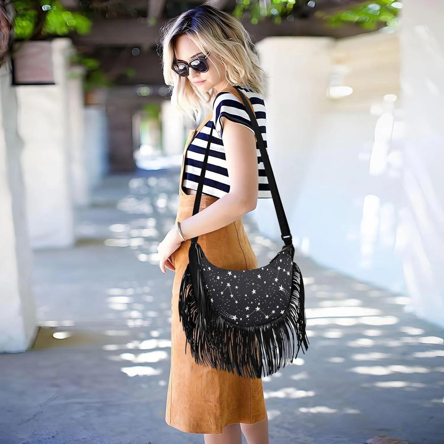 Women's PU Leather Chain Cross Body Bag, Shoulder Handbag Purse with Tassel for Ladies
