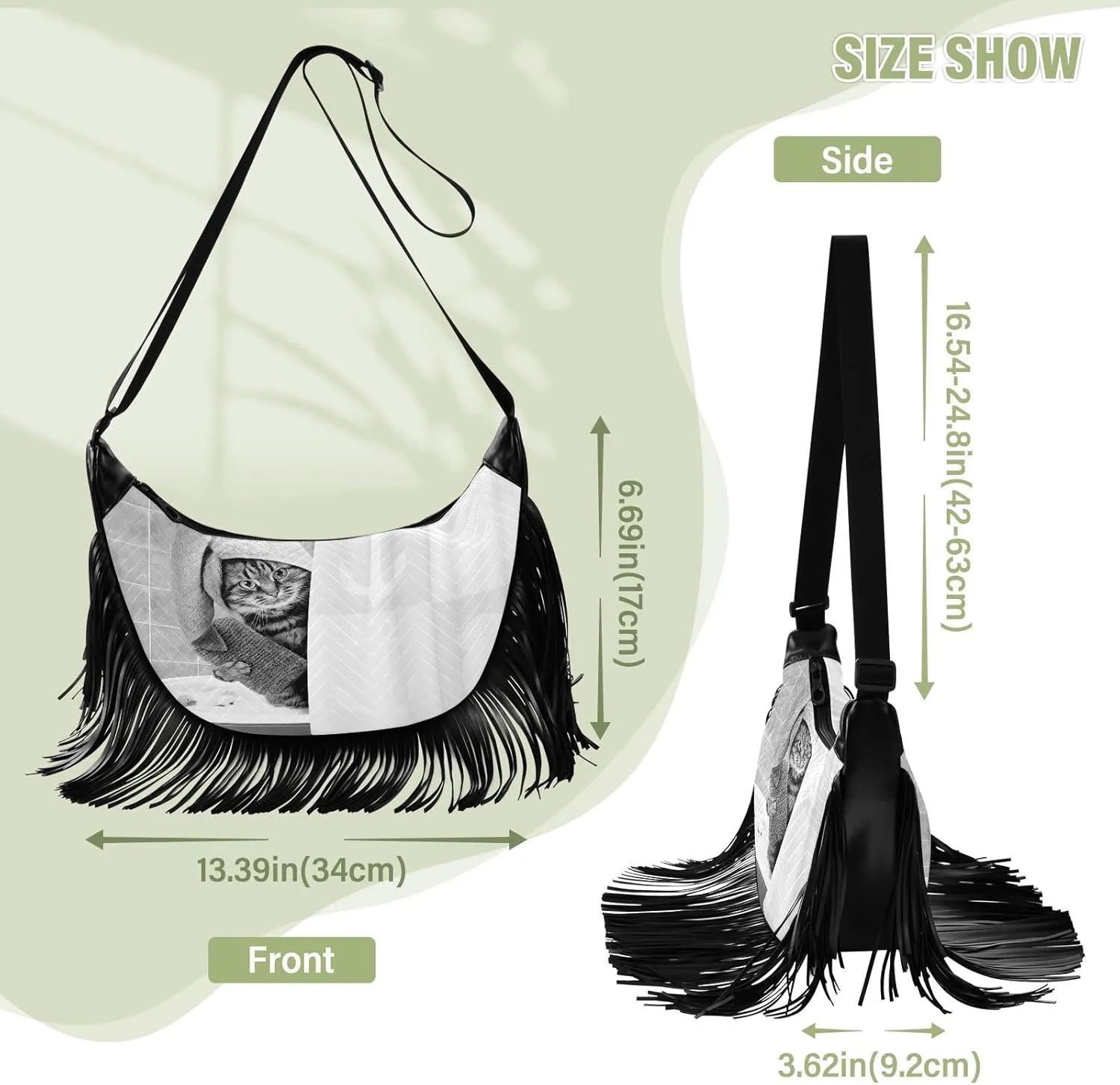 Women's PU Leather Chain Cross Body Bag, Shoulder Handbag Purse with Tassel for Ladies