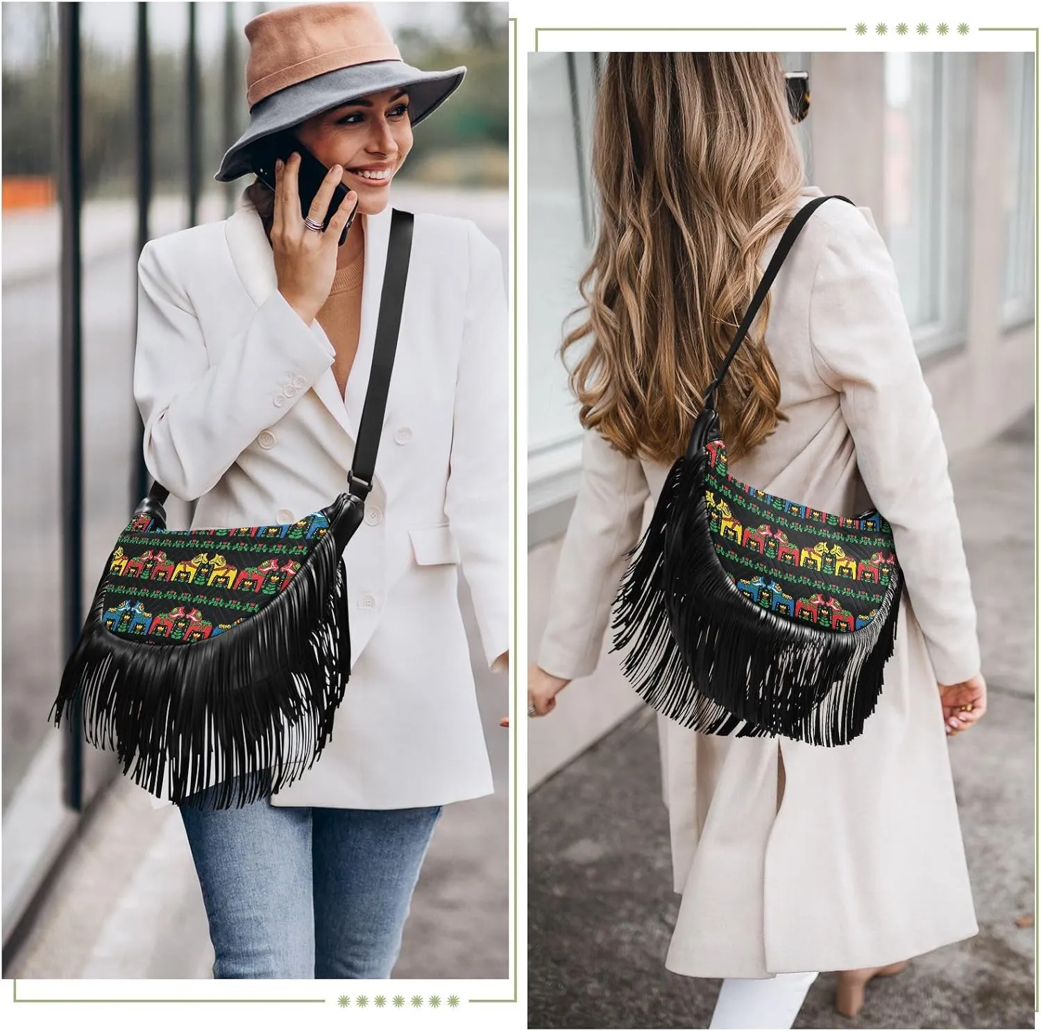 Women's PU Leather Chain Cross Body Bag, Shoulder Handbag Purse with Tassel for Ladies