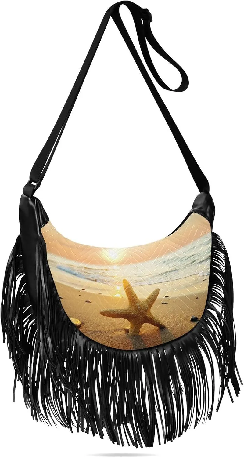 Women's PU Leather Chain Cross Body Bag, Shoulder Handbag Purse with Tassel for Ladies