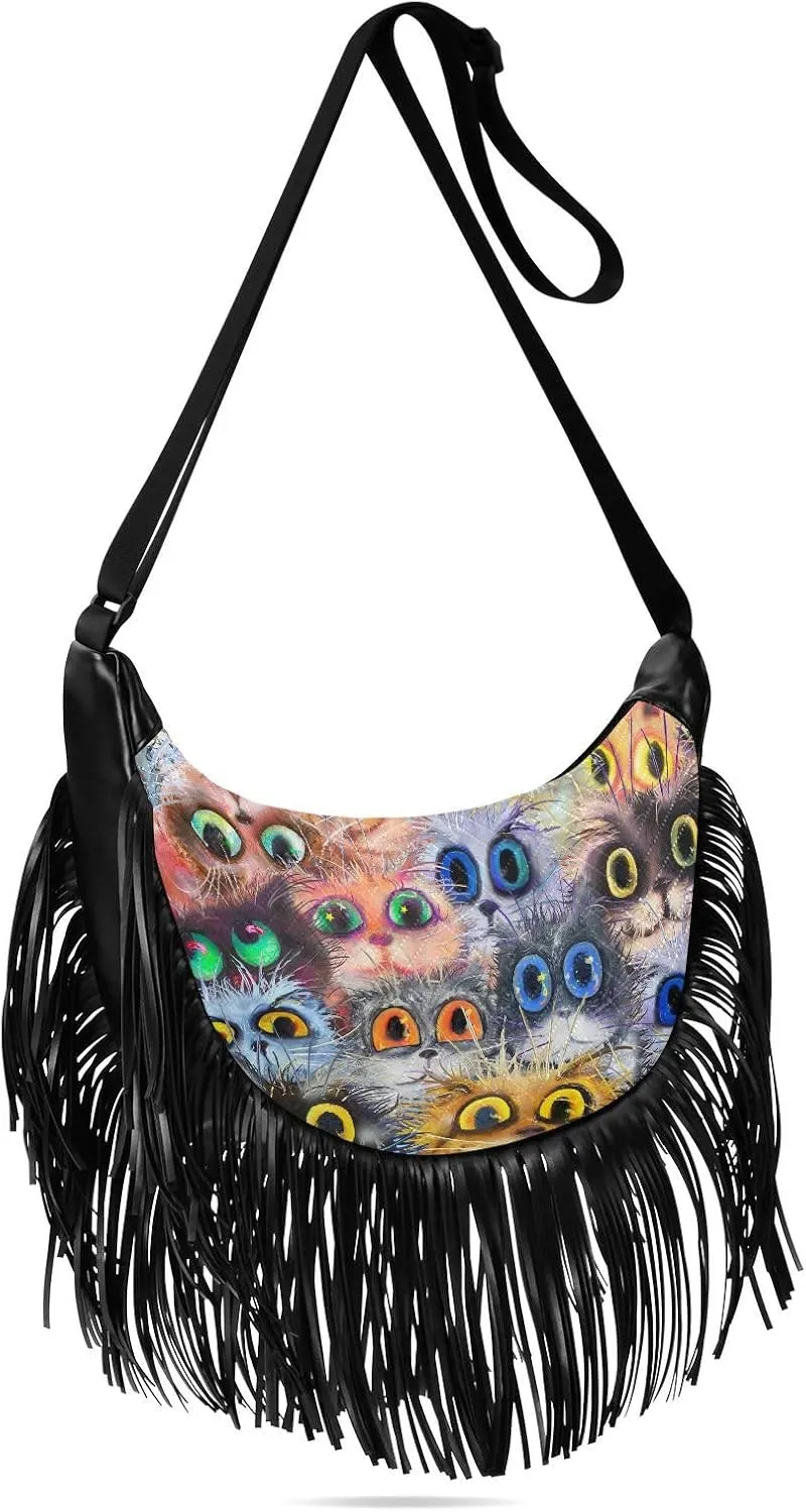 Women's PU Leather Chain Cross Body Bag, Shoulder Handbag Purse with Tassel for Ladies