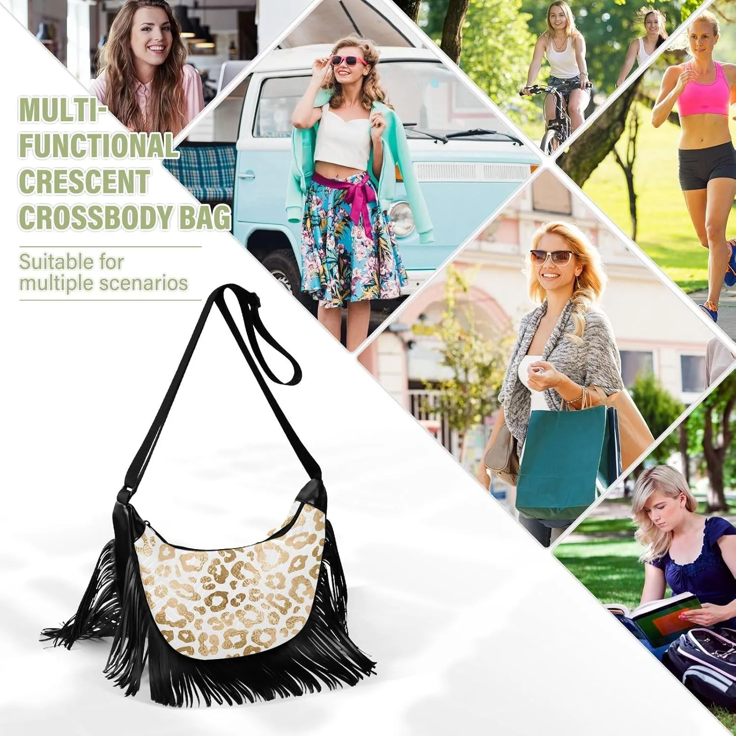 Women's PU Leather Chain Cross Body Bag, Shoulder Handbag Purse with Tassel for Ladies