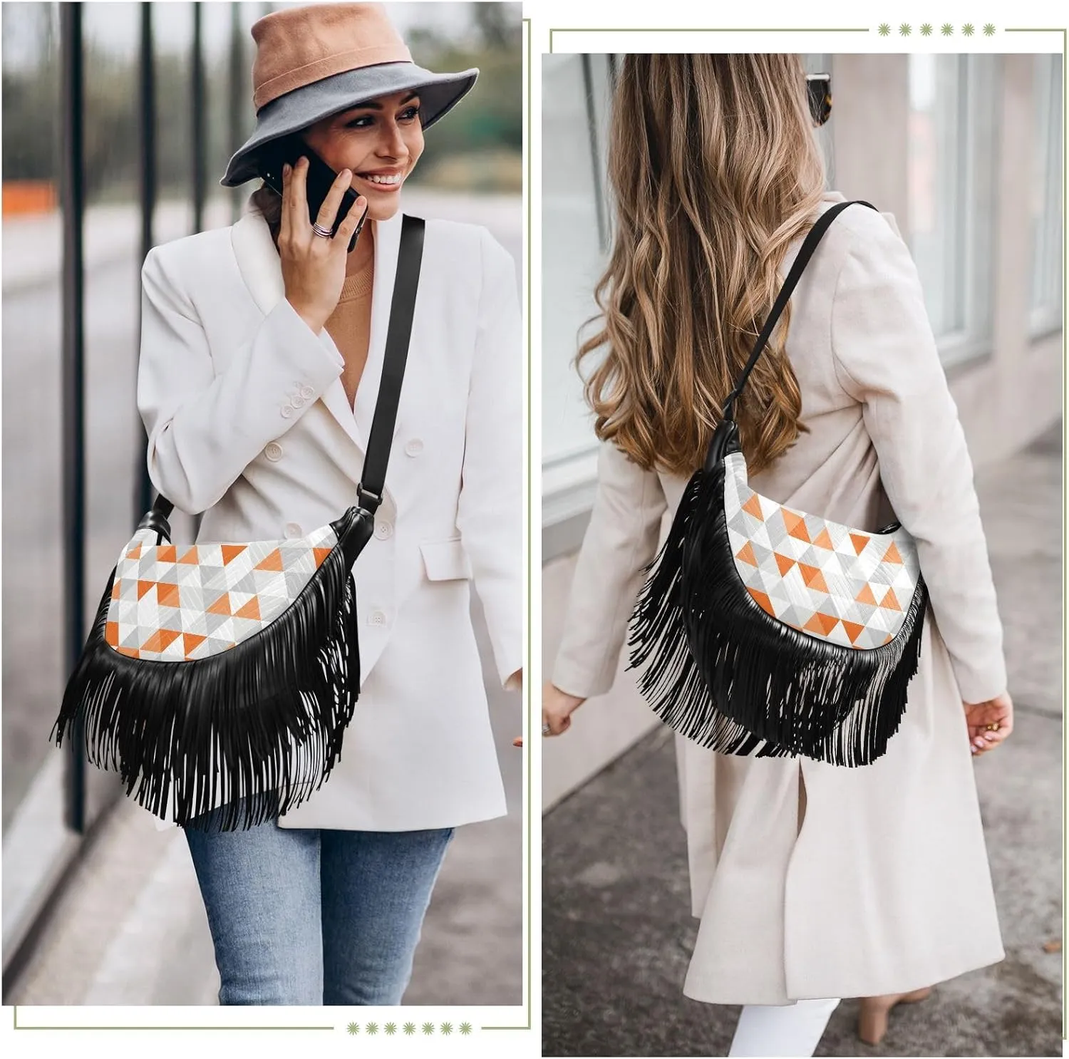 Women's PU Leather Chain Cross Body Bag, Shoulder Handbag Purse with Tassel for Ladies