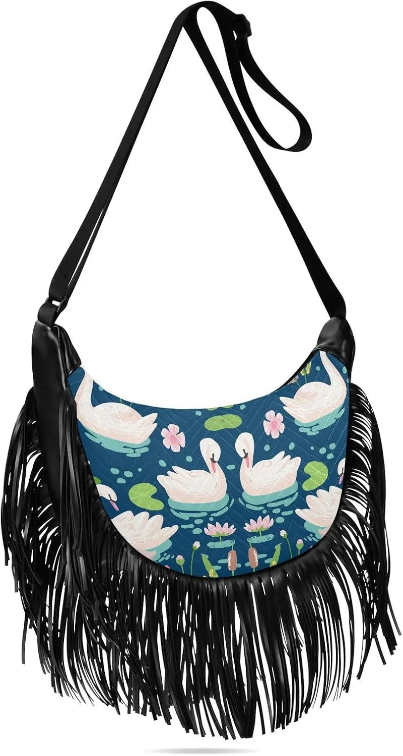 Women's PU Leather Chain Cross Body Bag, Shoulder Handbag Purse with Tassel for Ladies