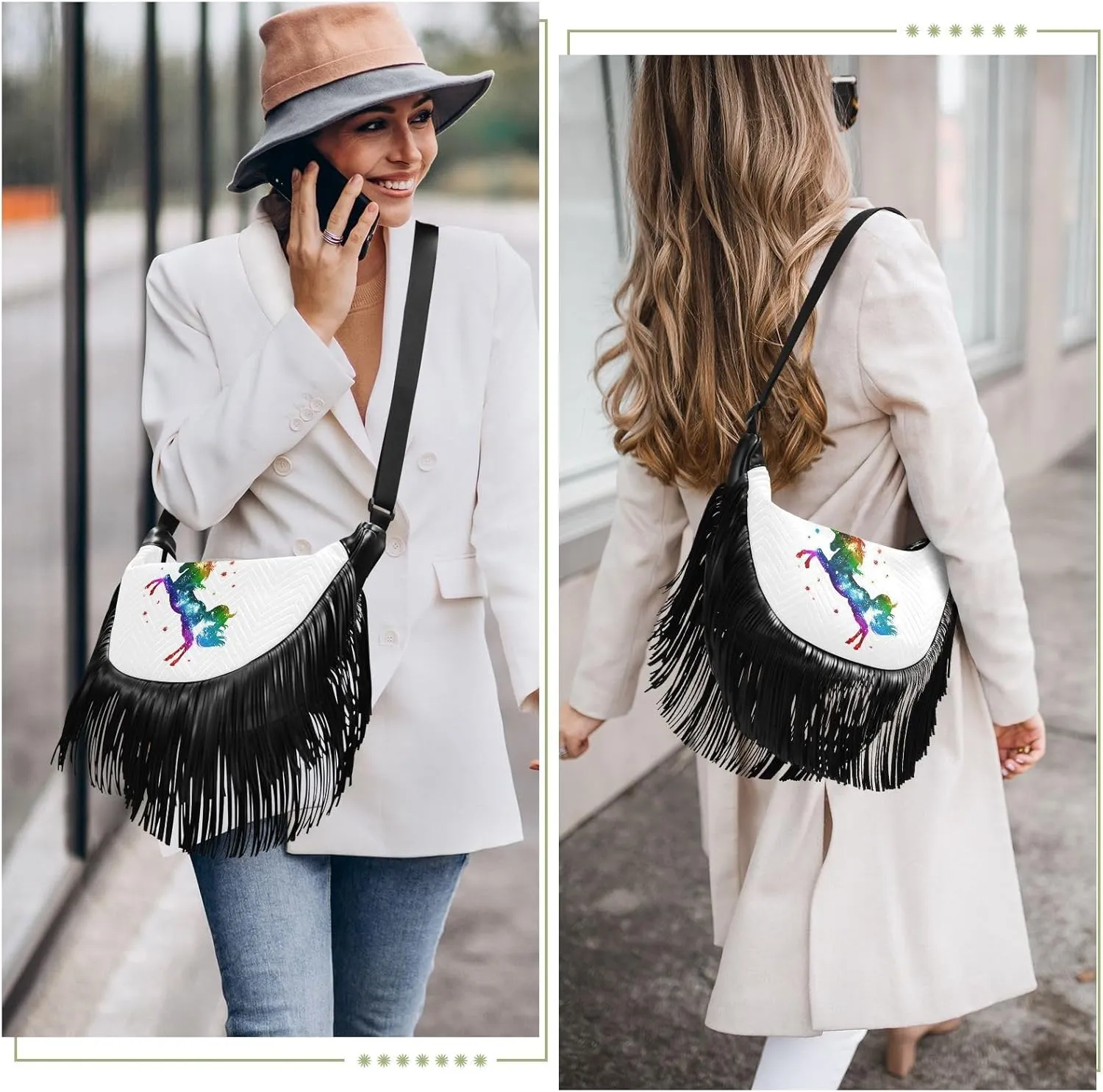 Women's PU Leather Chain Cross Body Bag, Shoulder Handbag Purse with Tassel for Ladies