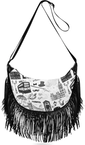 Women's PU Leather Chain Cross Body Bag, Shoulder Handbag Purse with Tassel for Ladies