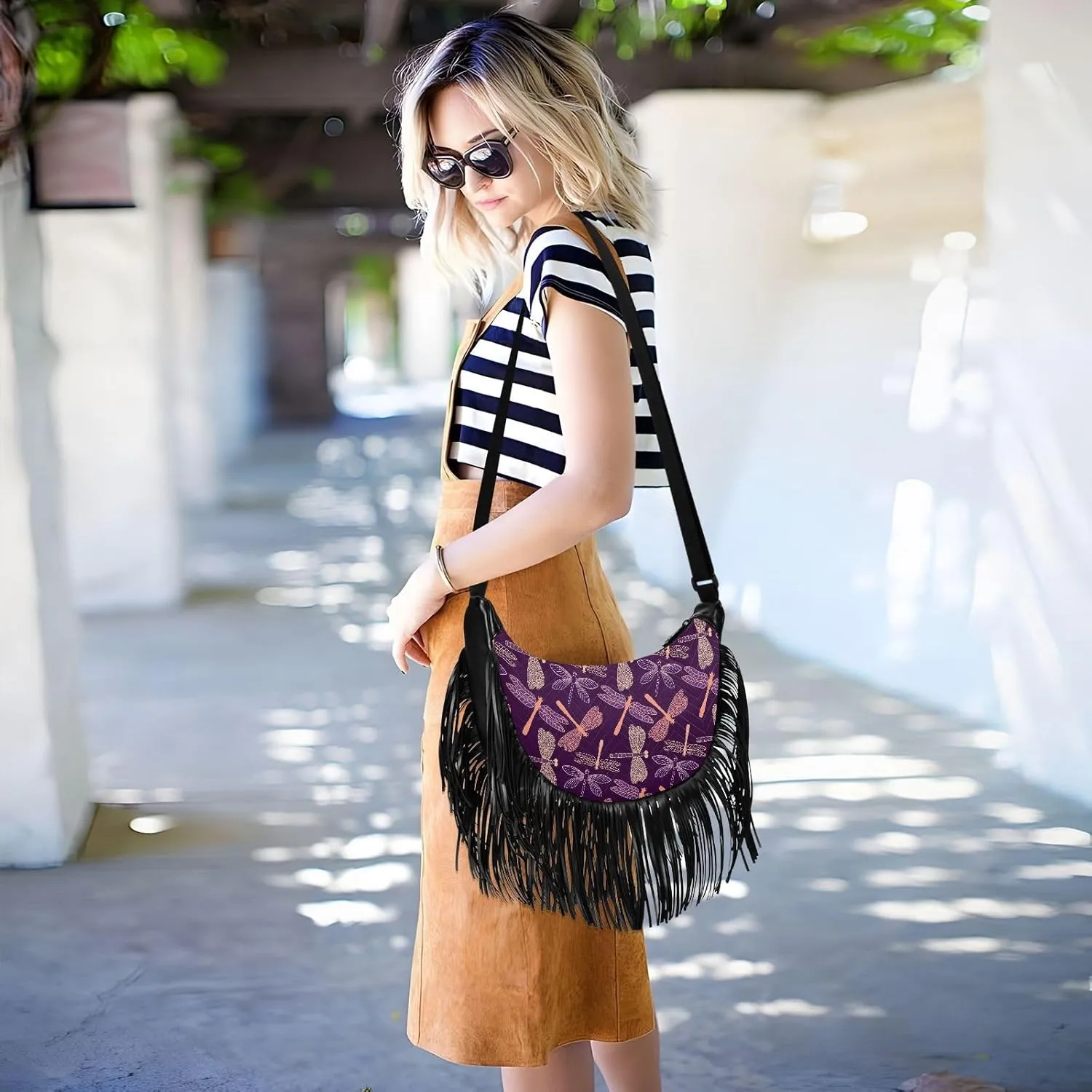 Women's PU Leather Chain Cross Body Bag, Shoulder Handbag Purse with Tassel for Ladies