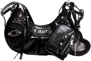 Women's Rivet Handbags Tassel Shoulder Bags Pleated Crossbody Bag Zipper Purses