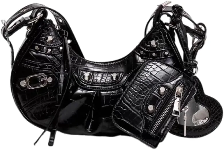 Women's Rivet Handbags Tassel Shoulder Bags Pleated Crossbody Bag Zipper Purses