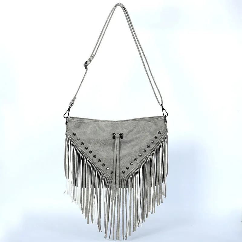 Women's Rivet Soft Leather Fashionable Tassel Big Crossbody Bags
