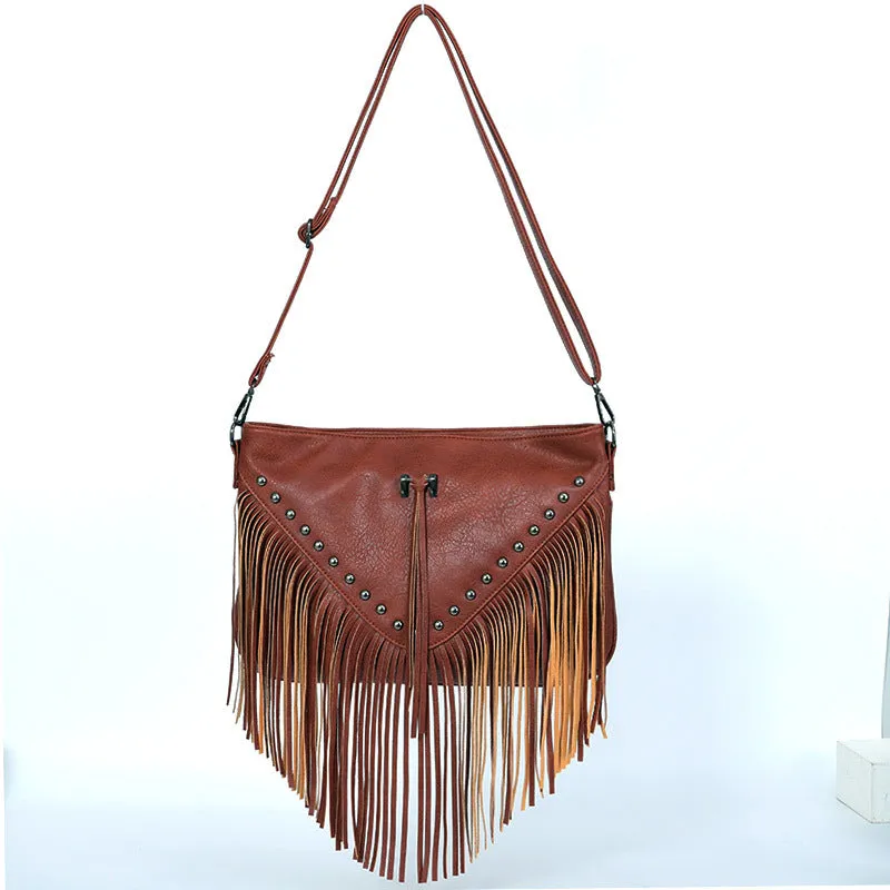 Women's Rivet Soft Leather Fashionable Tassel Big Crossbody Bags