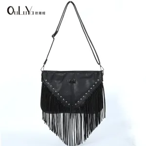 Women's Rivet Soft Leather Fashionable Tassel Big Crossbody Bags