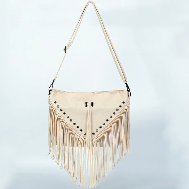 Women's Rivet Soft Leather Fashionable Tassel Big Crossbody Bags