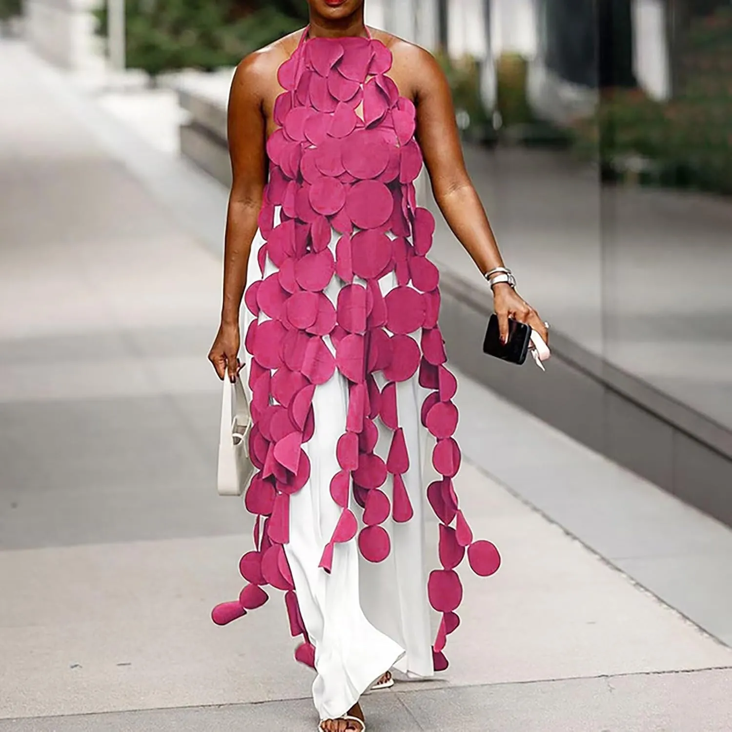 Womens Sexy Sleeveless Multi Circle Lace Up Tassel Top Dress Patchwork Circular Cutouts Backless Top