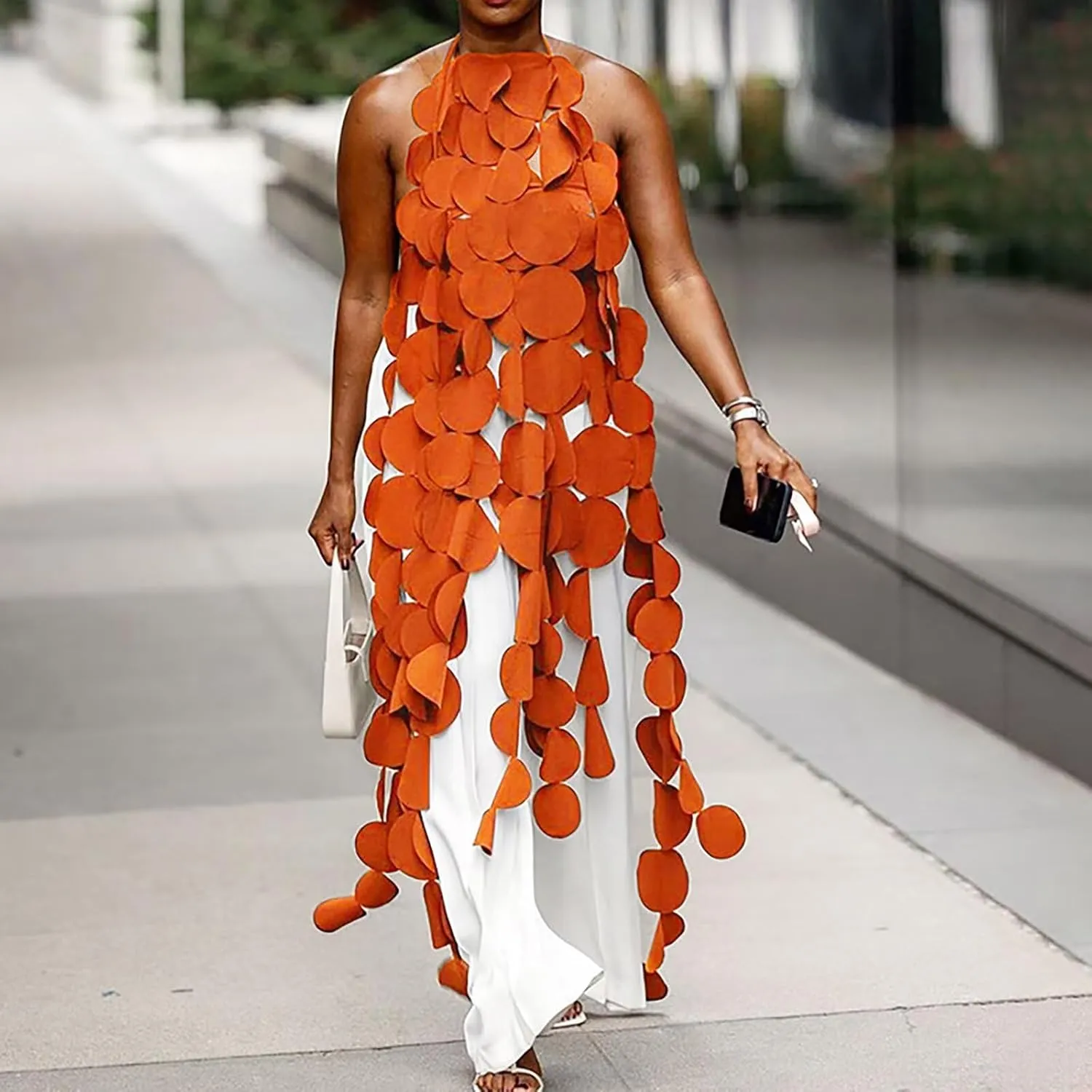 Womens Sexy Sleeveless Multi Circle Lace Up Tassel Top Dress Patchwork Circular Cutouts Backless Top