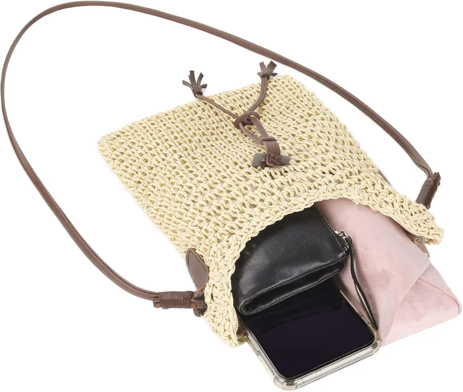 Womens Small Straw Crossbody Bag Handwoven Beach Shoulder Bag Handbag Purse with Tassel for Summer