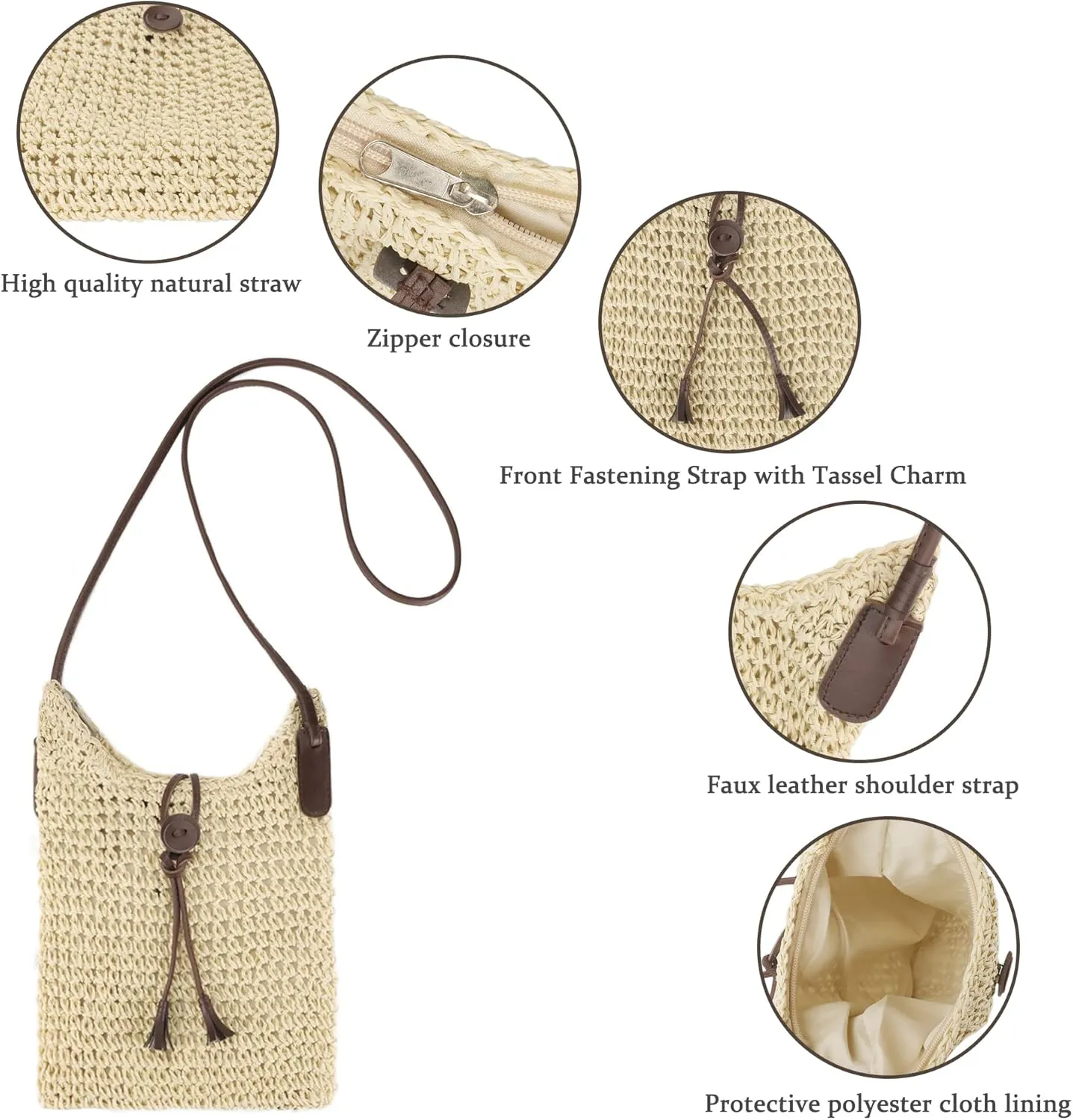 Womens Small Straw Crossbody Bag Handwoven Beach Shoulder Bag Handbag Purse with Tassel for Summer