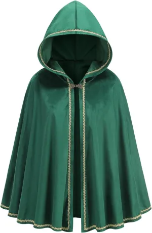 Women's Velvet Cape with Hood Renaissance Medieval Costume Cloak Halloween Christmas Queen Princess Outfit Dress Up