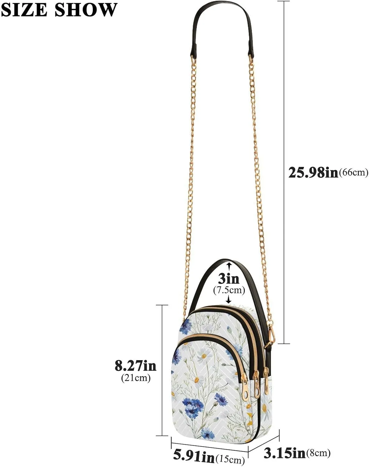 Women's Wave Cross Body Chest Bag, 52 inch Gold Chain Shoulder Handbag Purse