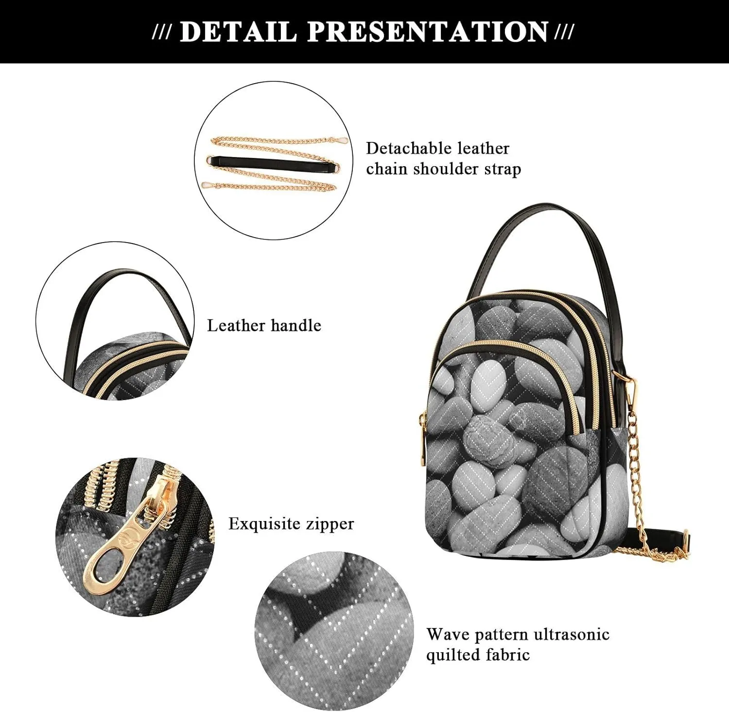 Women's Wave Cross Body Chest Bag, 52 inch Gold Chain Shoulder Handbag Purse