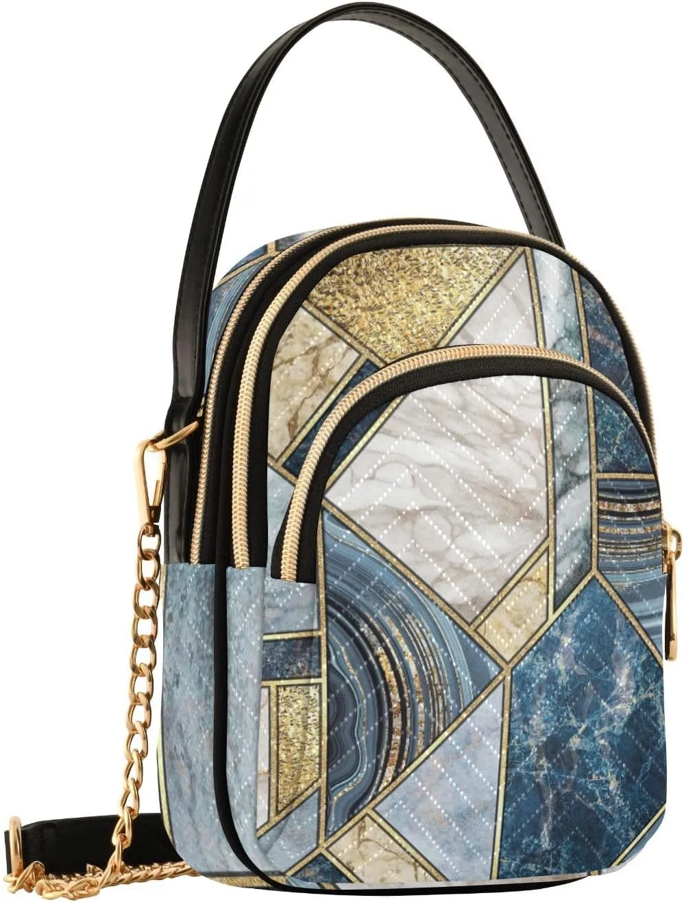 Women's Wave Cross Body Chest Bag, 52 inch Gold Chain Shoulder Handbag Purse