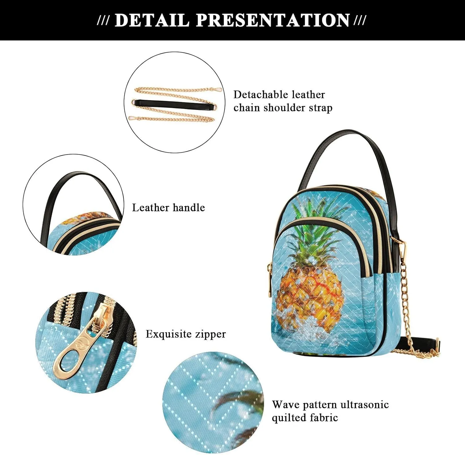 Women's Wave Cross Body Chest Bag, 52 inch Gold Chain Shoulder Handbag Purse