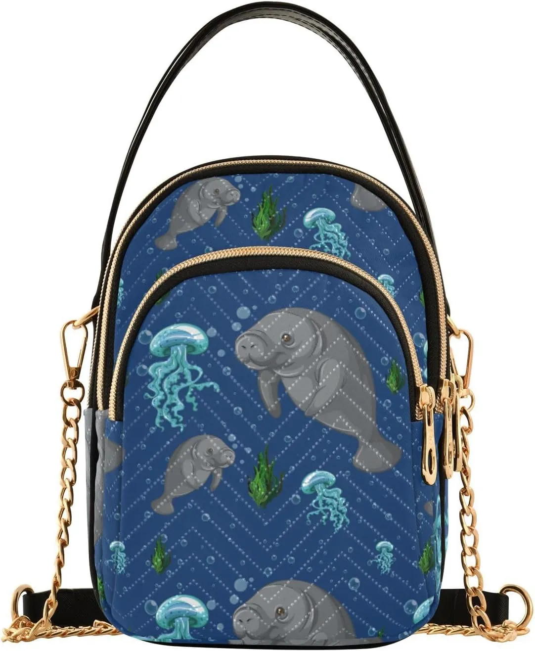 Women's Wave Cross Body Chest Bag, 52 inch Gold Chain Shoulder Handbag Purse