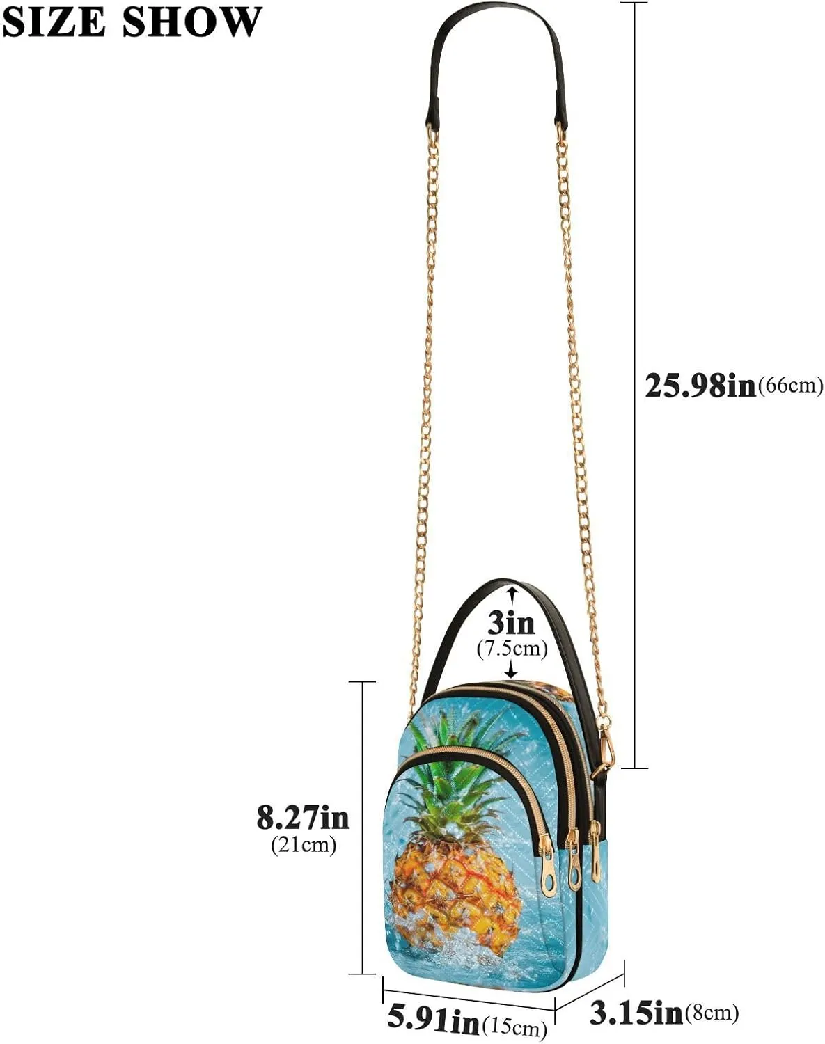 Women's Wave Cross Body Chest Bag, 52 inch Gold Chain Shoulder Handbag Purse