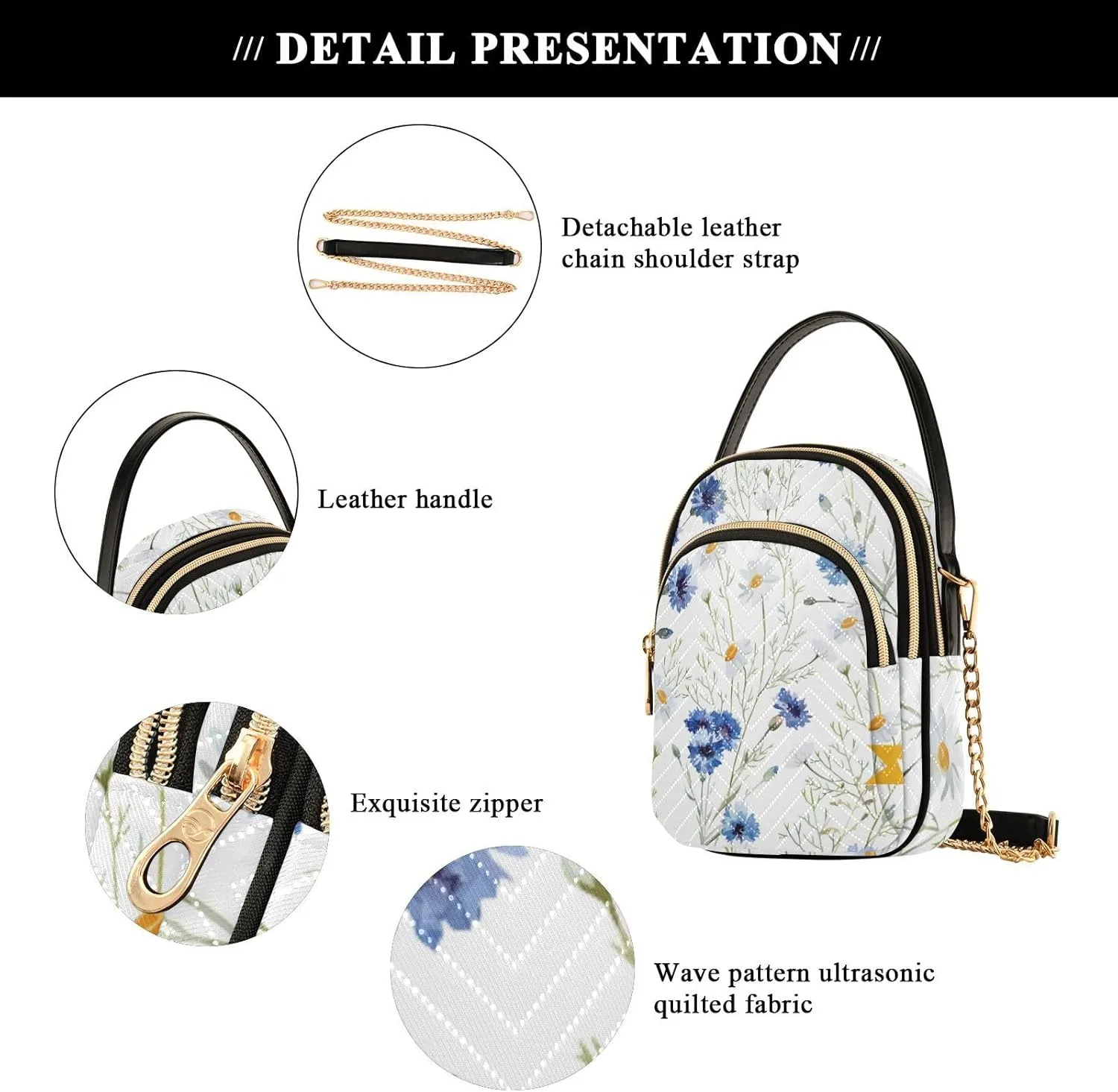 Women's Wave Cross Body Chest Bag, 52 inch Gold Chain Shoulder Handbag Purse