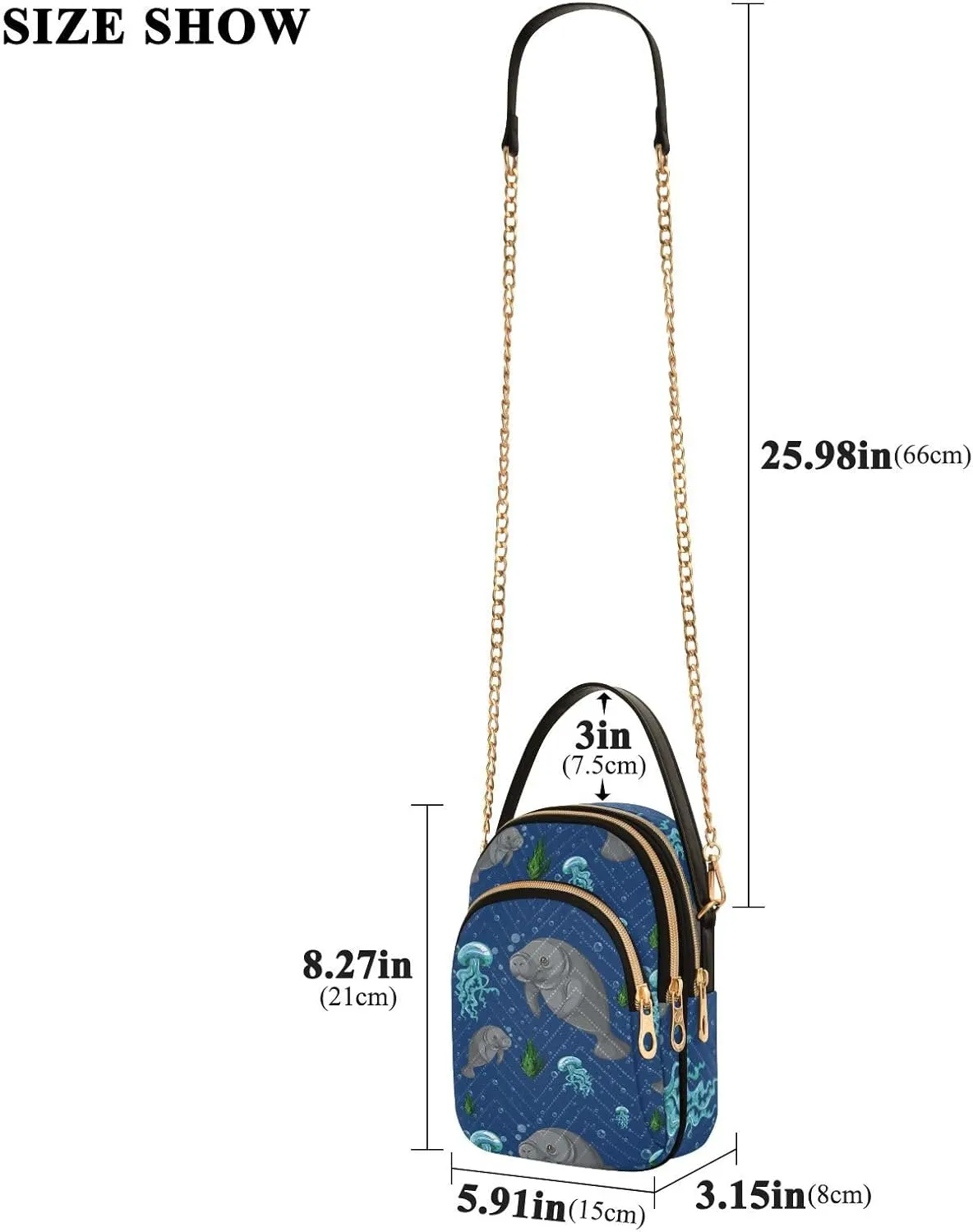 Women's Wave Cross Body Chest Bag, 52 inch Gold Chain Shoulder Handbag Purse