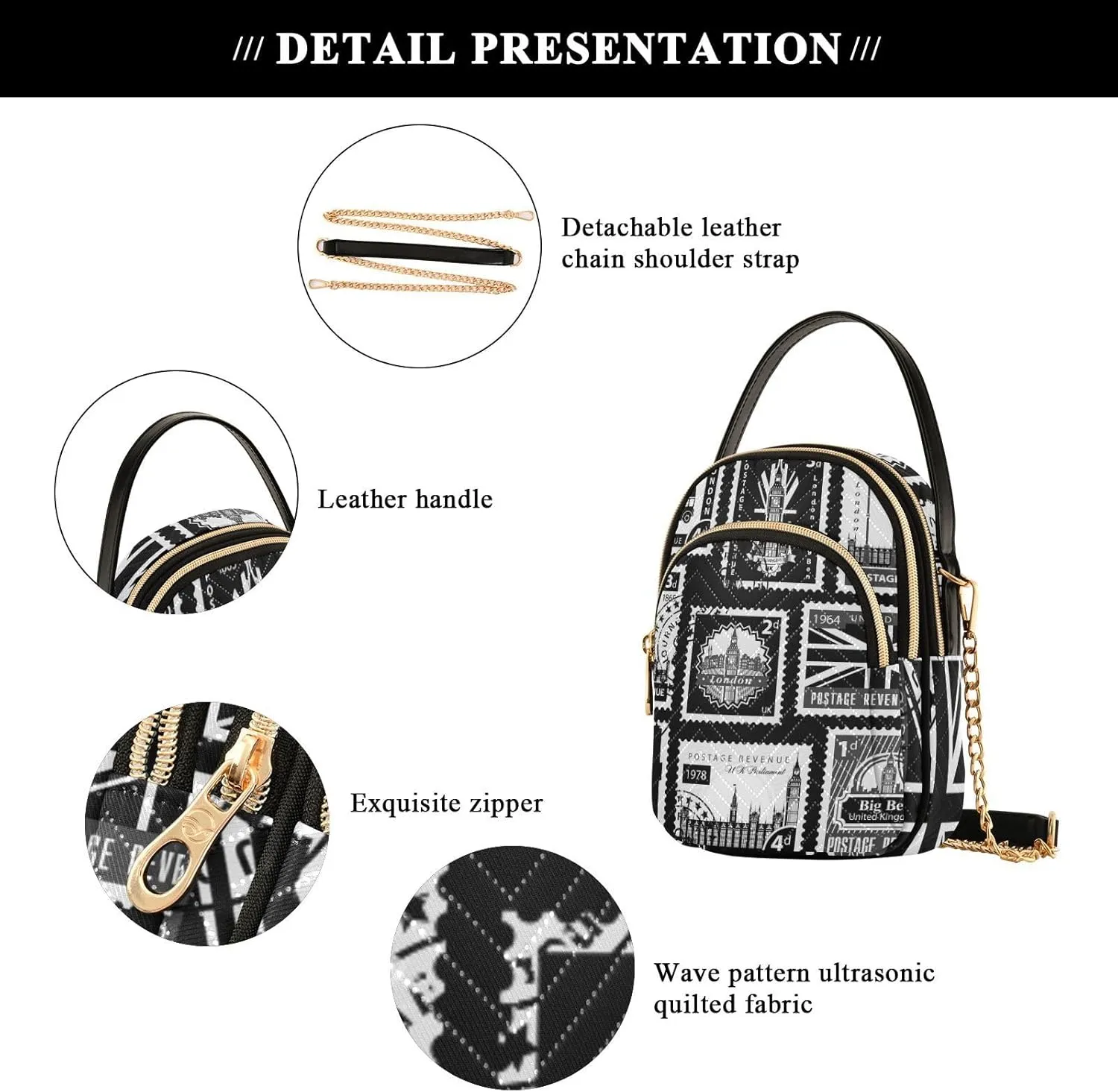 Women's Wave Cross Body Chest Bag, 52 inch Gold Chain Shoulder Handbag Purse
