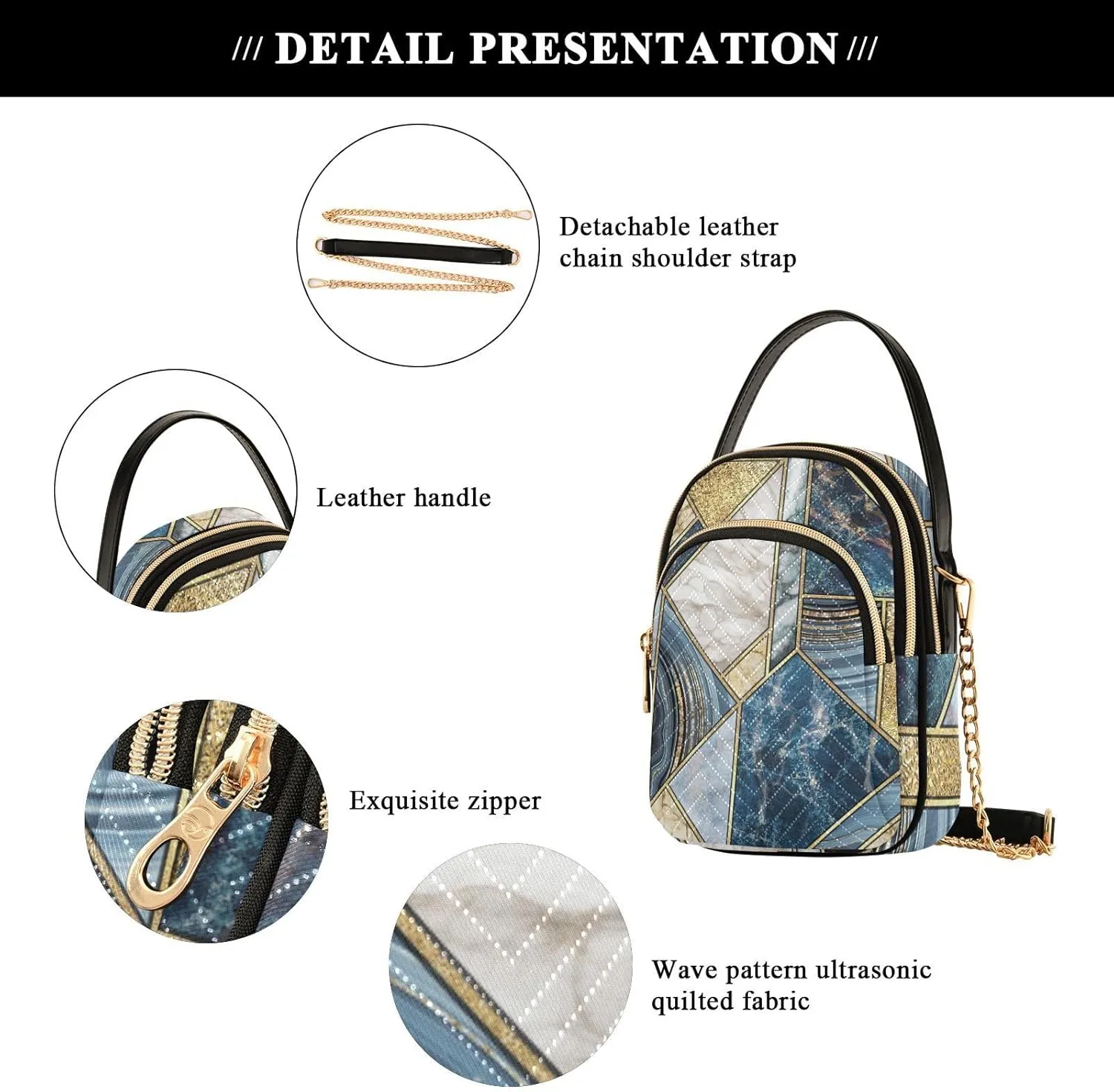 Women's Wave Cross Body Chest Bag, 52 inch Gold Chain Shoulder Handbag Purse